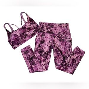 Athleta Purple Tie-Dye Sports Bra and Leggings Set